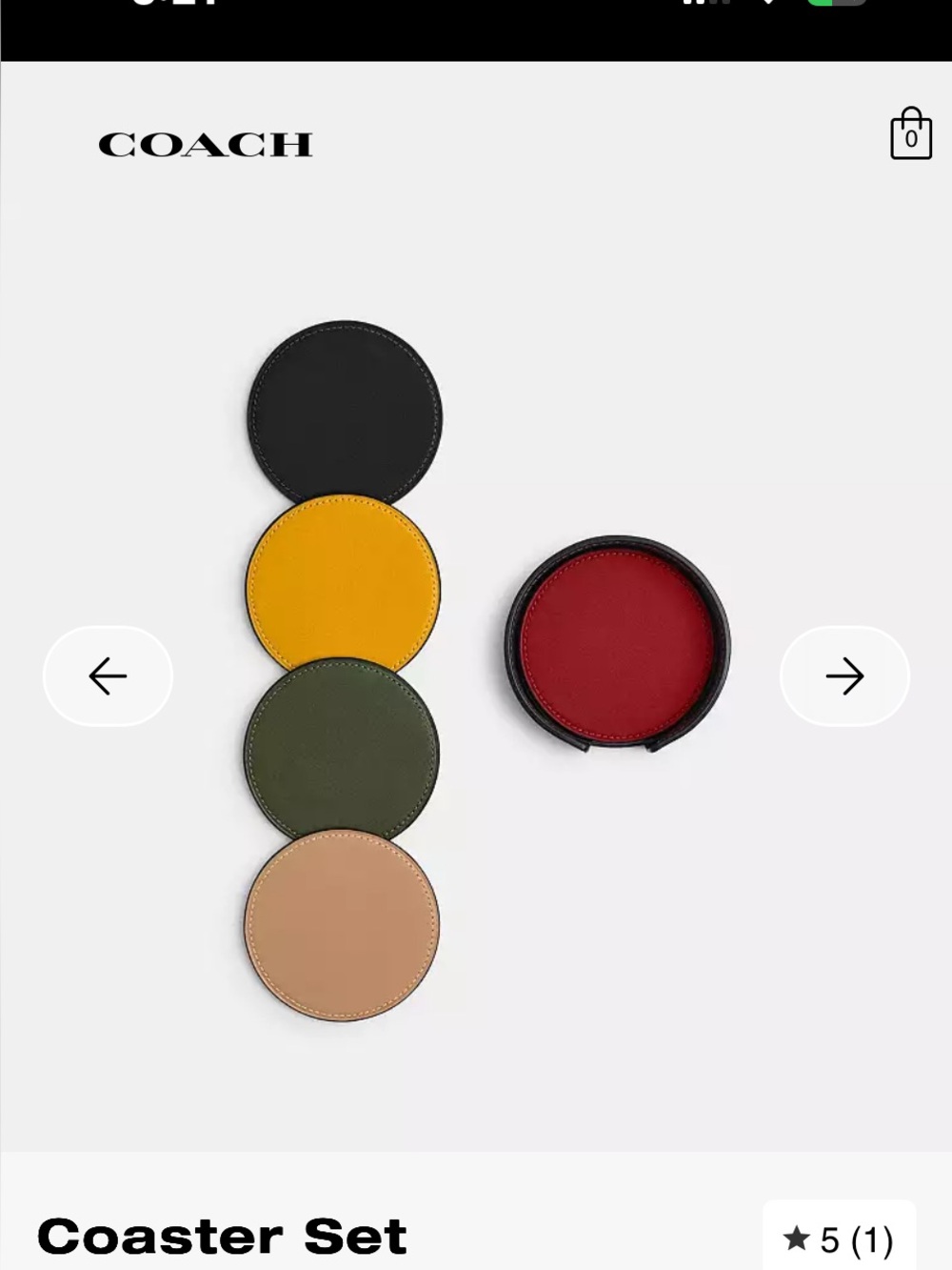COACH Round Leather Coaster Set — Black, Yellow, Green, Tan, Red